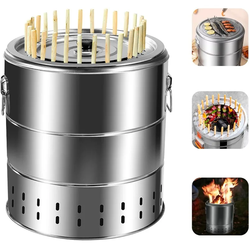 Edelstahl Wrap-around Grill Holzkohle Grill Rauchfreien Grill Kochen Rost Tragbare Camping Ofen Haushalt Grill Werkzeuge