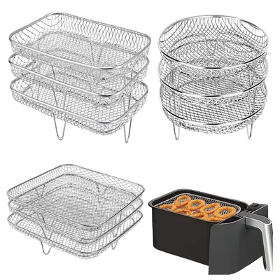Drei stapelbare Air Fryer Rack Öfen Racks Edelstahl Korb Tablett Air Fryer Zubehör Küche Gadgets Backen Werkzeuge