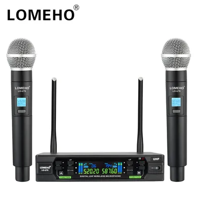 LOMEHO Doppel-UHF-Mikrofon, kabellos, Frequenz einstellen, 2-Wege-Handmikrofon, IR-SYNC, dynamischer Sender für Karaoke-System LO-U70
