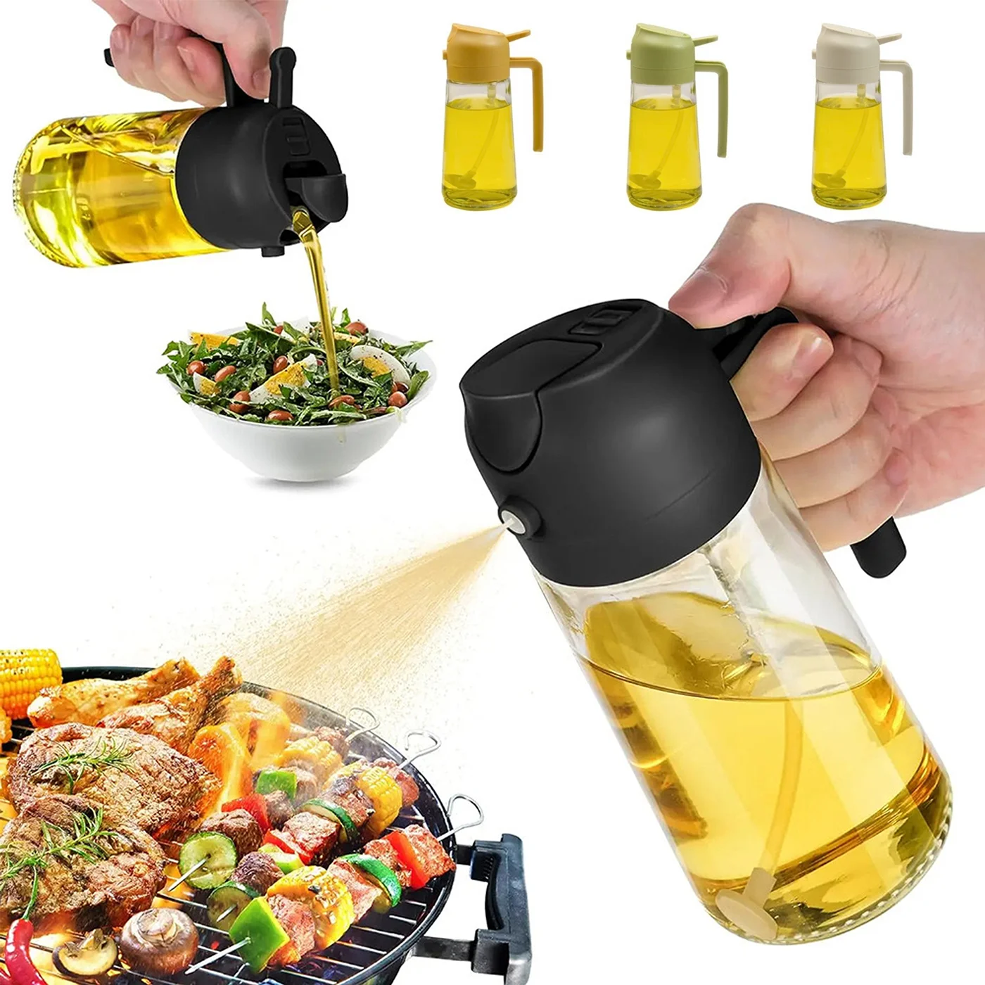 20/16-Unzen-Ölsprüher zum Kochen – 2-in-1-Spray- und Ausgieß-Olivenölspender – 600/470 ml Glas-Sprühölflasche zum Kochen Image