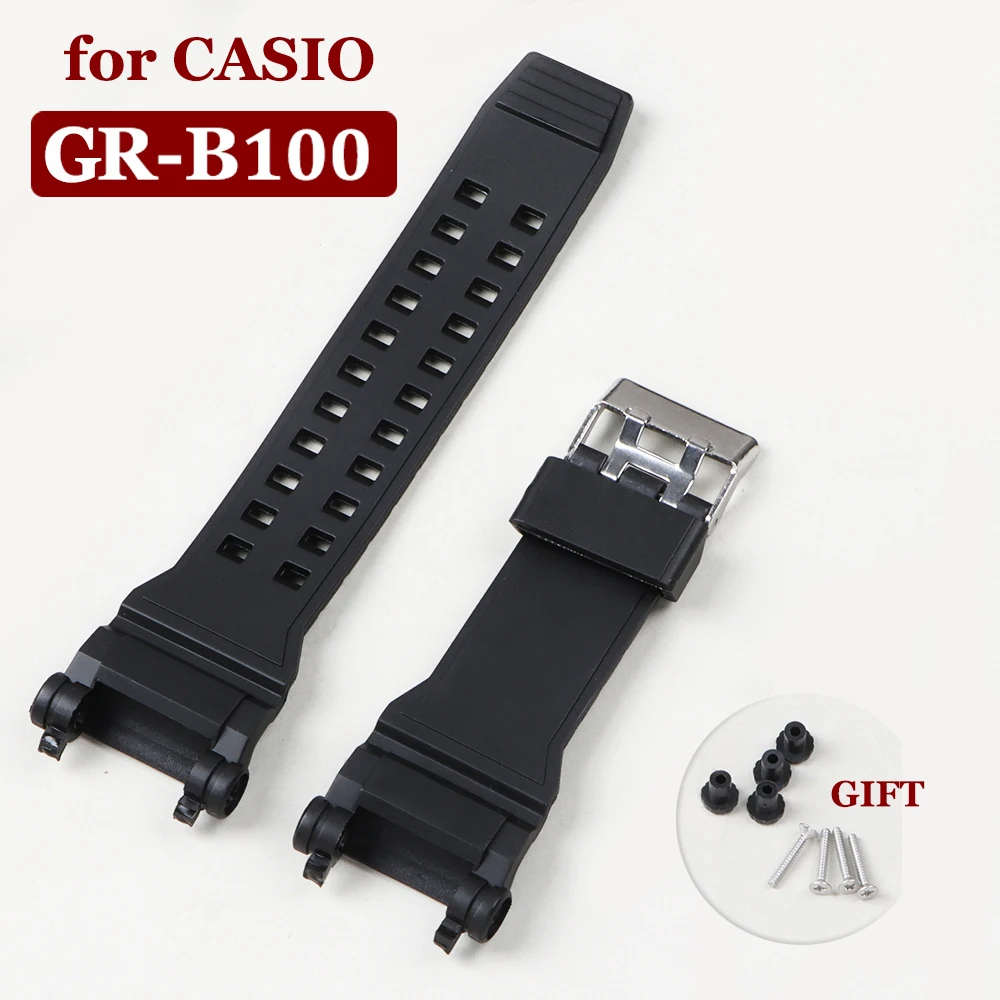 Gummiarmband für Casio GR-B100 Serie Uhrenarmband Schwarz GR-B100-1A Wasserdichtes Armband GRB100 Herrenuhren Zubehör Image