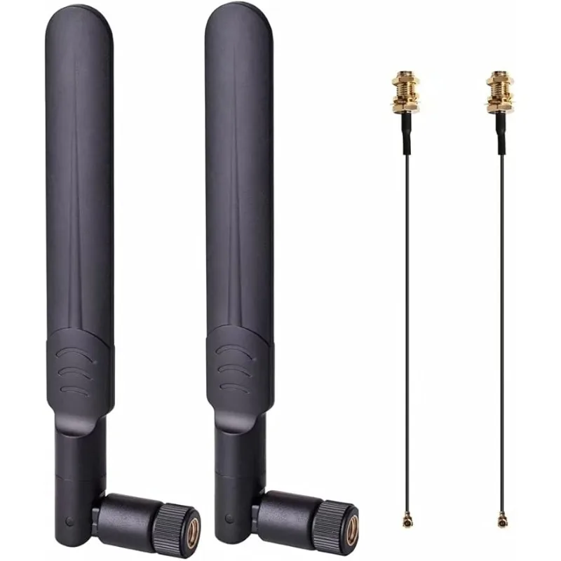 2 antenne WiFi 8dBi 2,4 GHz 5,8 GHz Dual Band RP-SMA maschio + 2 cavi pigtail femmina da I-P-E-X-1 a RP-SMA da 15 cm per router wireless
