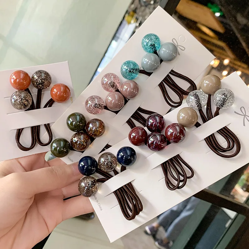 2PCS Neue Ball Solide Kontrast Prinzessin Headwear Nette Kinder Elastische Haar Bands Kinder Haar Seile Mädchen Zubehör Baby Kopfschmuck Image