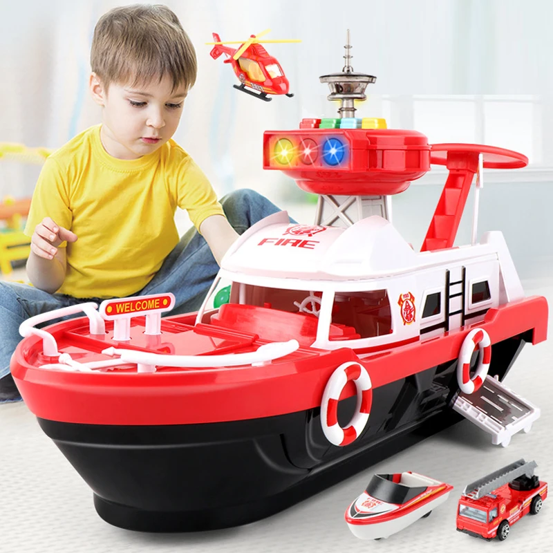 Qwz große Simulation Spur Trägheit Boot Druckguss Spielzeug fahrzeuge Musik geschichte Licht Schiff Modell Spielzeug Auto Parkplatz Jungen für Kinder Geschenk Image