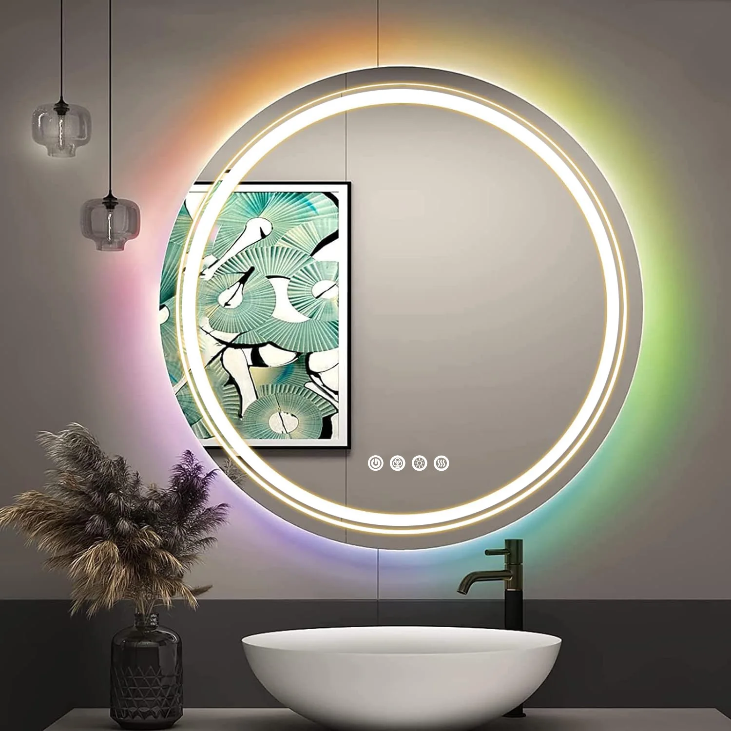 Runder LED-Badezimmerspiegel, Hintergrundbeleuchtung und Frontbeleuchtung, wandmontierter Kosmetikspiegel, Dimmung und Demister, 60 cm, 80 cm