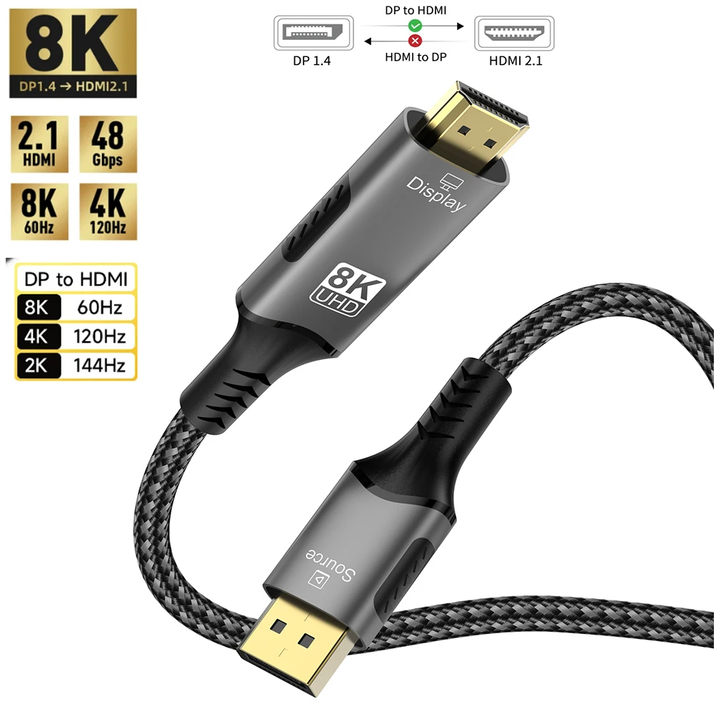 8K 60Hz DP zu HDMI 2.1 kompatibles Kabel DisplayPort zu HD Adapter Display Port Video Audio für PC HDTV Projektor Laptop Image