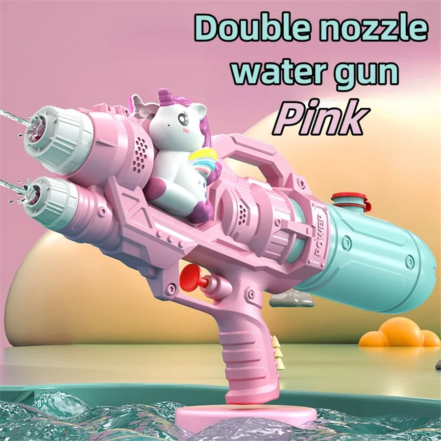 Giocattolo a spruzzo d'acqua per unicorno Pistola ad acqua a doppio ugello Dinosauro Tipo di pressa Watergun Pistola ad acqua per animali dei cartoni animati Giocattolo per piscina estiva per bambini