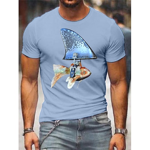 T-shirt graphique pour homme drôle de poisson rouge visuel pun de nageoire de requin