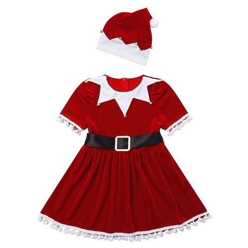 Costume élégant Costumes de cosplay chapeau de père Noël Elfe Noël Déguisement Cosplay pour Fille Enfant Noël la veille de Noël Soirée Noël Costume