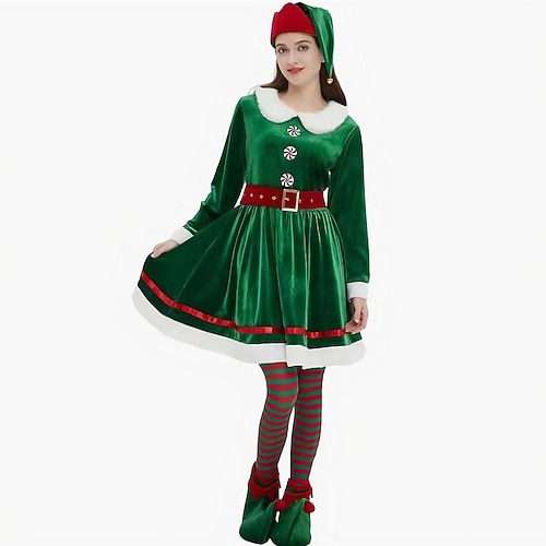 Robe Robe De Noël Fantaisie Elfe Noël pour Femmes Fille Enfant Adulte Noël Nouvel An la veille de Noël Soirée Noël Réveillon du nouvel an Robe Chapeau
