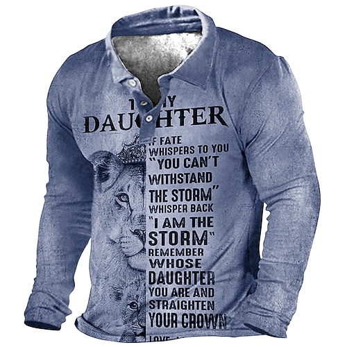Polo à manches longues kaki pour homme avec graphique inspirant 'Ma fille je suis la tempête' lion parfait cadeau pour papa