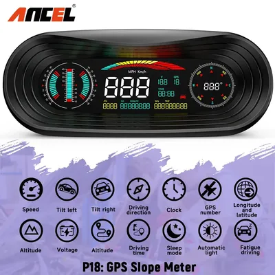 ANCEL P18 Head Up Display Car Speed OBD2 GPS HUD Clock Glass Projector Electronics Car Accessories