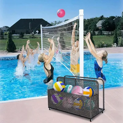 Poolside Float Storage,Patio Poolside Float Storage Basket,PE Rattan Outdoor Pool Caddy with Rolling