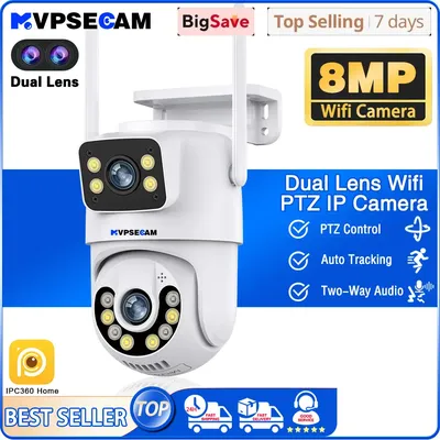 8MP 4K WiFi IP Camera Dual Lens Dual Screens Auto Tracking PTZ Wifi Surveillance Camera Outdoor