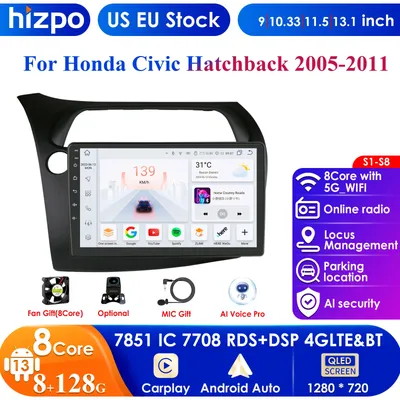 Android 13 Car Radio for Honda Civic Hatchback Multimedia Video Player Navigation GPS Carplay QLED