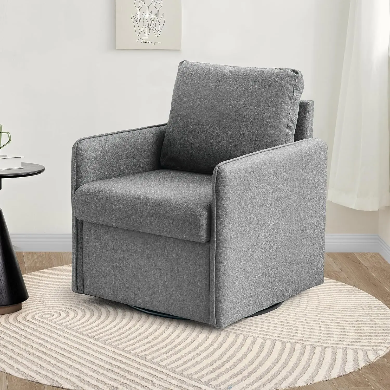 Redlife Swivel Accent Chair, Upholstered Arm Chair w/ Storage Space Back & Pillow Plump Back Modern Sofa For Bedroom Living Room