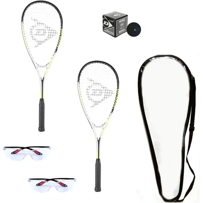 Dunlop Sports Beginner Squash Racquet Set (Includes 2 Racquets, 2 Eyeguards, 1 Ball, Cover)