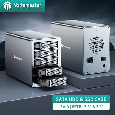 Yottamaster 5 Bay Hard Drive Enclosure Type-C USB3.1 (GEN2) External HDD Enclosure Support 2.5