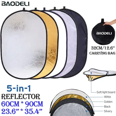 23.6"x35.4" 60x90cm 5in1 Reflector Photography Collapsible Portable Light Diffuser Oval Photo Multi