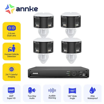 ANNKE 6MP 180°Panoramic PoE Security Camera System Protection Dual Lens Camera 8CH NVR CCTV Video