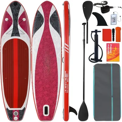 Inflatable stand-up paddle board with premium SUP paddle board accessories and backpack with wide