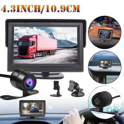 4.3" TFT LCD Display Monitor Car Rear View Camera Wide Degree Reversing Backup 2In1 Parking Revere