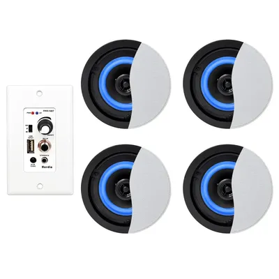 Herdio 4'' Bluetooth In Wall In Ceiling Speakers 320W 2-Way Flush Mount Speakers System With Wall Amplifier Receiver For Home