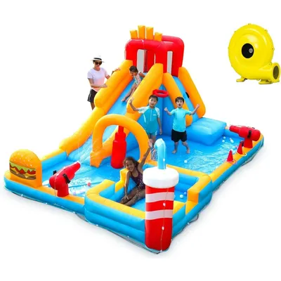 Inflatable Water Park, Water Slides for Kids Backyard, Bounce House for Kids 3-8 Outdoor| Paddling