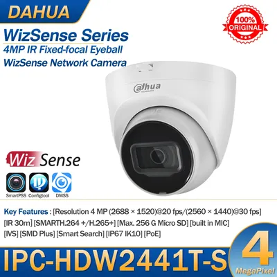 Dahua IP Camera 4MP IPC-HDW2441T-S WizSense Network POE Build in MIC SD Card Slot IR 30m Original