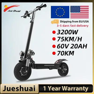 75KM/H Max Speed Electric Scooters Adults 3200W 60V Powerful Dual Motors E Scooter with 10 inch Tire