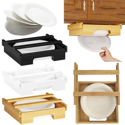 10-Inch Bamboo Paper Plates Dipensers Under Cabinet Plates Holder Countertop Paper Plate Holder for