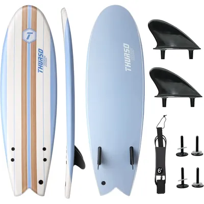 ' Soft Top Foam Surfboard Fish Surf board for Kids & Adults Includes Twin Fins Double Swivel Leash