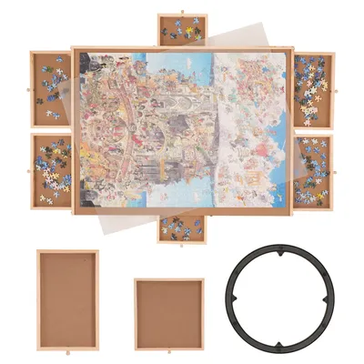 VEVOR 1500 Piece Rotating Puzzle Board Wooden Jigsaw Puzzle Table with 6 Drawers and Cover for