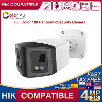 Hikvision Compatible 4MP PoE IR&ColorVu IP Camera 180° Ultra Wide Panoramic View CCTV Home Video