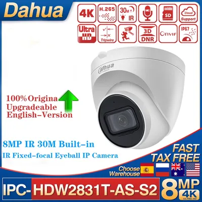 Dahua 8MP 4K IR 30M IP Camera IPC-HDW2831T-AS-S2 International Version Built-in MicLite IR