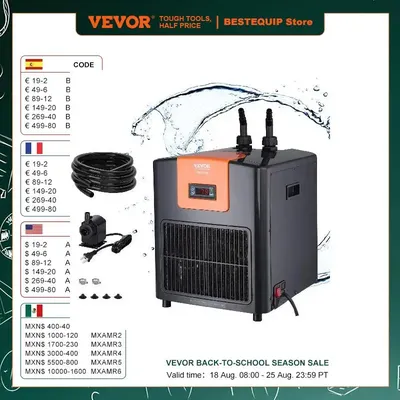 VEVOR Aquarium Chiller 0.25/0.33/0.1/1.5HP Hydroponic Water Chiller Quiet Refrigeration Compressor