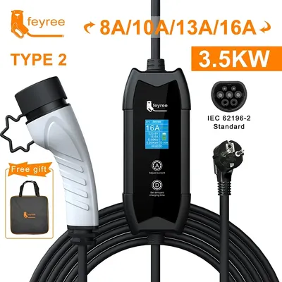 feyree EV Portable Charger Type2 / GB/T Plug Connector 16A 1Phase 3.5KW Type1 3.5m Wallbox Charging
