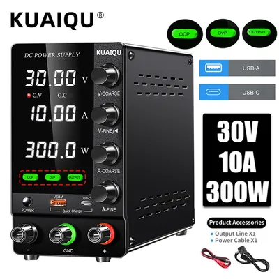 KUAIQU 2024 Newest OCP OVP DC Adjustable Laboratory Power Supply 30V 10A 5A Output Switch USB-A