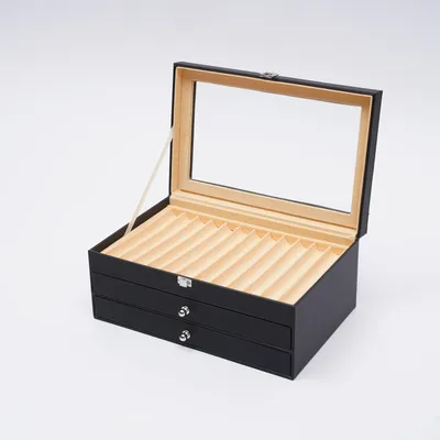 36 Pen Display Box Leather Flannel Pen Organizer Box Glass Pen Display Case Storage Box with Lid