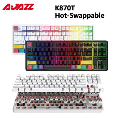 AJAZZ K870T Hot Swap Mechanical Keyboard Wireless Bluetooth Dual Mode 87 Keys RGB Backlit Gaming Red