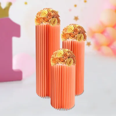 Foldable Paper Columns Display Pedestals Stands for Birthday Party Decor 3PCS