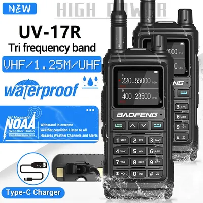 2X Baofeng UV-17R Walkie Talkie Tri Band Wireless Copy Frequency 999CH NOAA High Power Type-C UV-5R