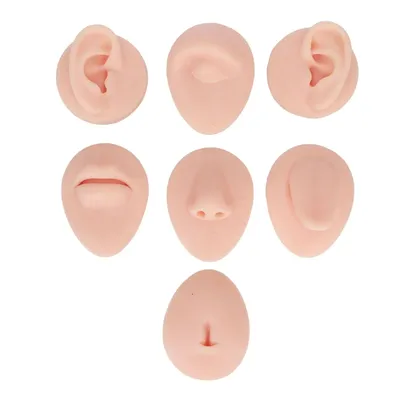 7pcs Body Piercing Practice Set - Silicone Models for Ear, Eye, Nose, Mouth, Tongue & Belly Button -