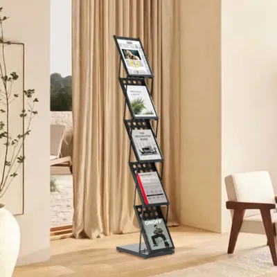 Bymaocar Foldable Literature Display Stand Magazine Catalogue Rack W/ 5 Pockets for Exhibition &