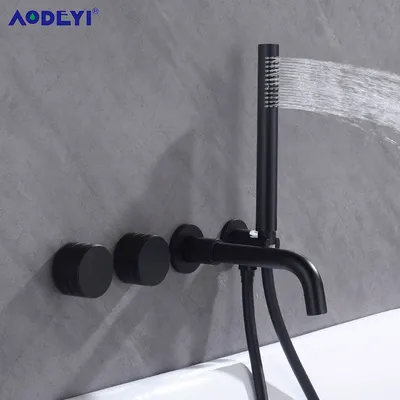 Bathroom Shower Faucet Set Black Mixer Valve Brushed Gold Solid Brass Hand Bath Tub Spout Two Ways