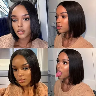 Short Bob Wigs Human Hair Transparent Lace Front Human Hair Wigs Straight Bob Frontal Wig Lace