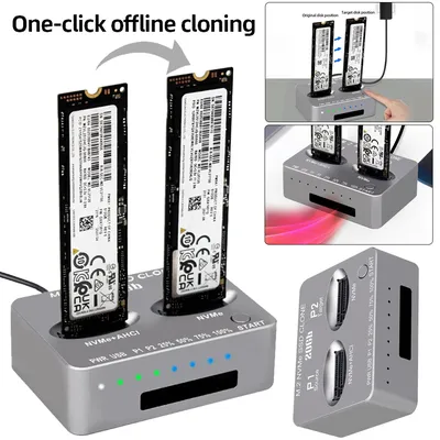 Dual-Bay M.2 Clone Docking Station Gen2X 20Gbps M.2 SSD Enclosure USB3.2 Type C External Hard Disk