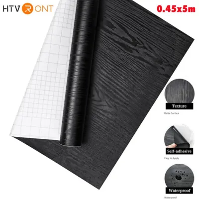 HTVRONT 0.45mX5m Black Wood Wallpaper Stick Black Countertop Contact Paper for Cabinets Removable