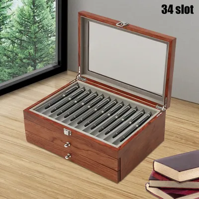 34 Slots Fountain Pen Storage Case Drawer Cabinet Rosewood Show Box Student Stationery Organizer