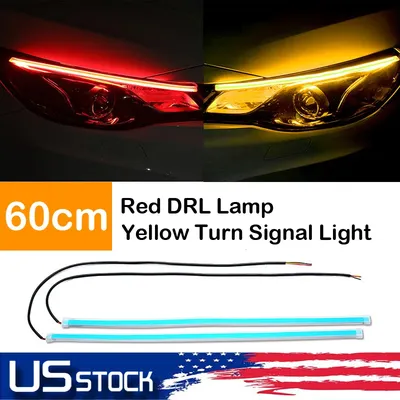 DRL Universal Flowing Turn Signal Light Car Tube 60cm LED Strip Red Turn Yellow Waterproof Flexible